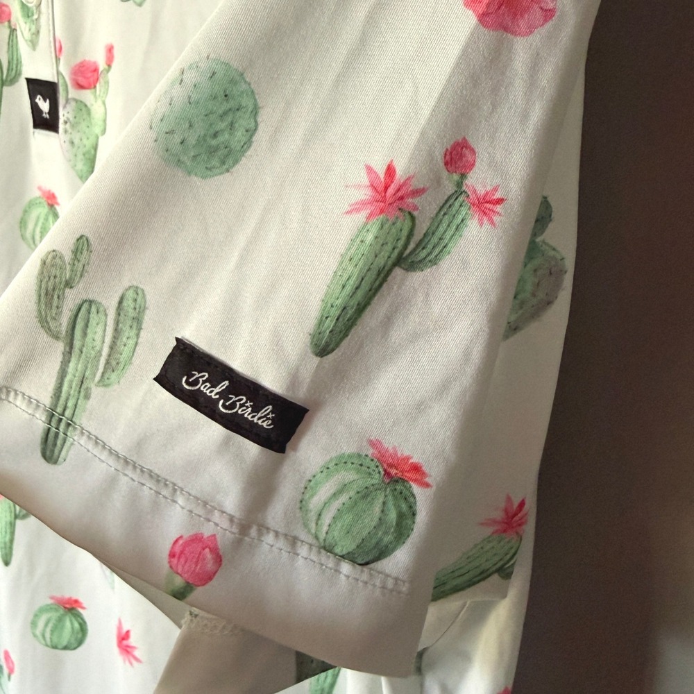 Bad Birdie Mens Cactus Print UV Performance Golf Polo, Green Pink, XL - Picture 3 of 14